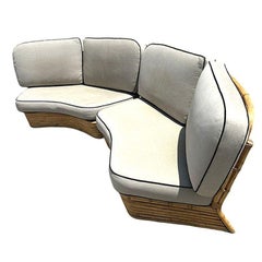 Restored 4 Person Curved Stacked Rattan Sectional Sofa