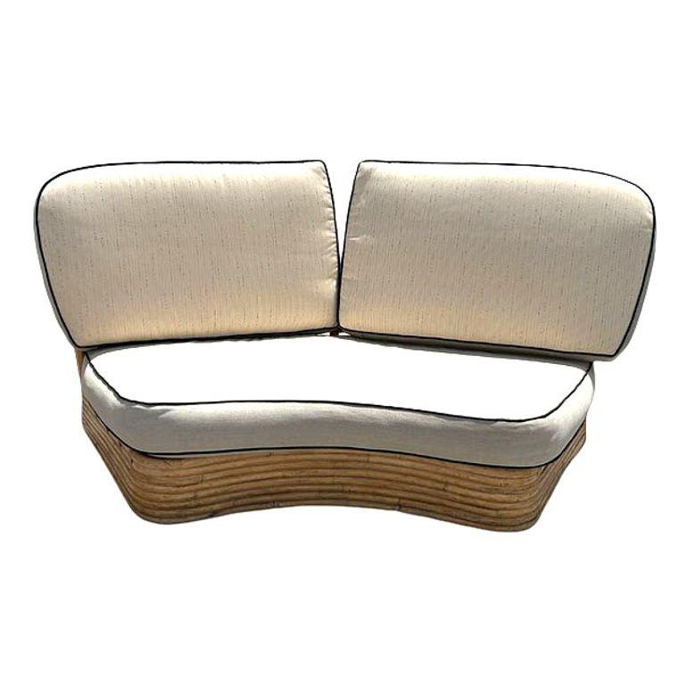 Restored 4 Person Curved Stacked Rattan Sectional Sofa In Excellent Condition For Sale In Van Nuys, CA