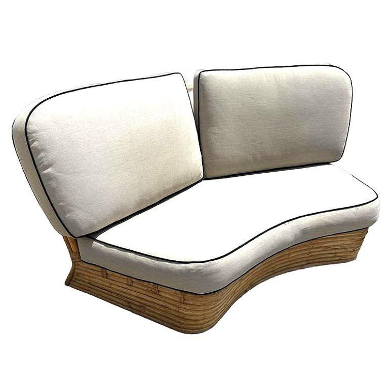 Mid-20th Century Restored 4 Person Curved Stacked Rattan Sectional Sofa For Sale