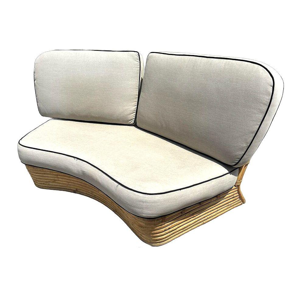 Restored 4 Person Curved Stacked Rattan Sectional Sofa For Sale 1