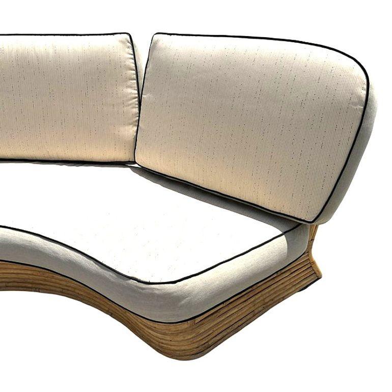 Restored 4 Person Curved Stacked Rattan Sectional Sofa For Sale 3