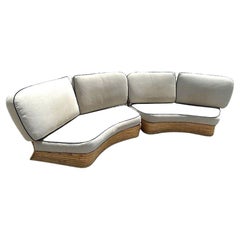 Restored 4 Person Curved Stacked Rattan Sectional Sofa