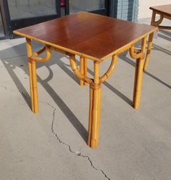 Restored Rattan Original Paul Frankl 4 Person 3-Strand Mahogany Dining Table