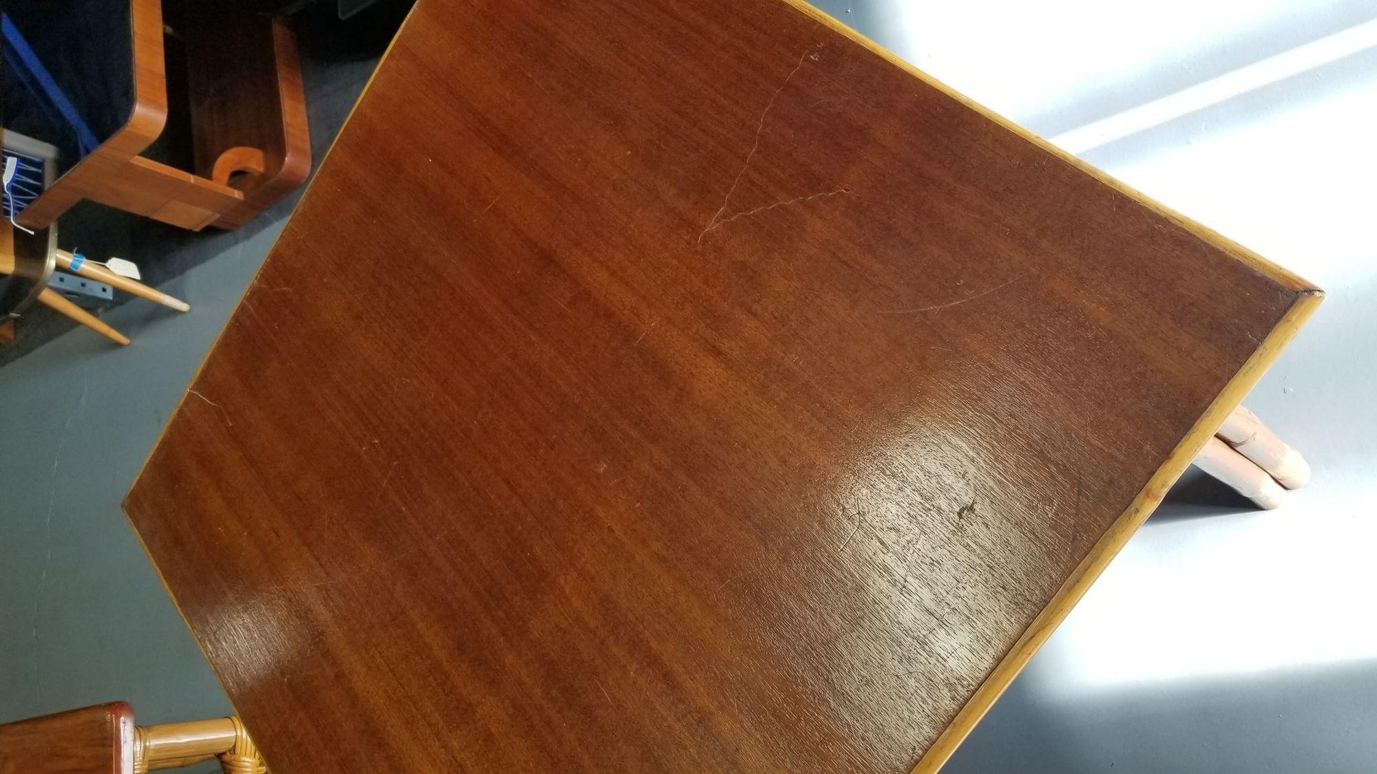 Américain Table de salle à manger originale Paul Frankl en rotin à 3 brins, restaurée, pour 4 personnes en vente