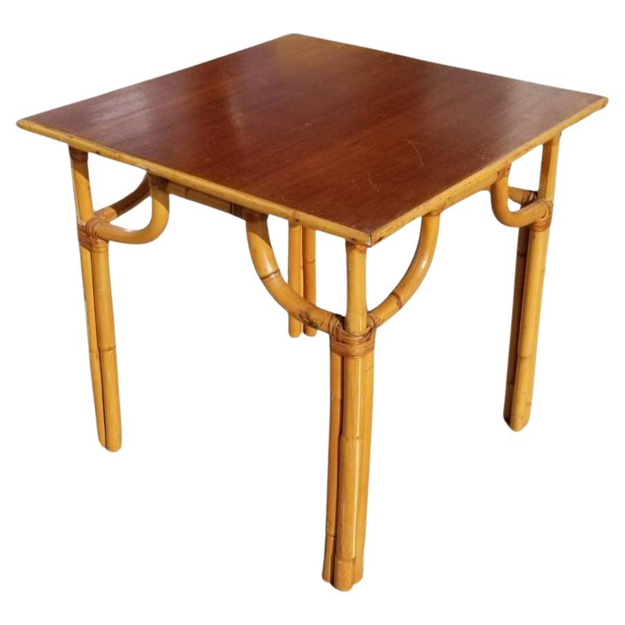 Restored Rattan Original Paul Frankl 4 Person 3-Strand Mahogany Dining Table For Sale