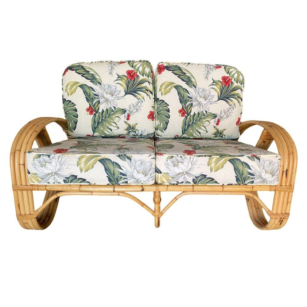 American Restored 4-Strand 3/4 Pretzel Rattan Settee, Lounge Chair Livingroom Set For Sale