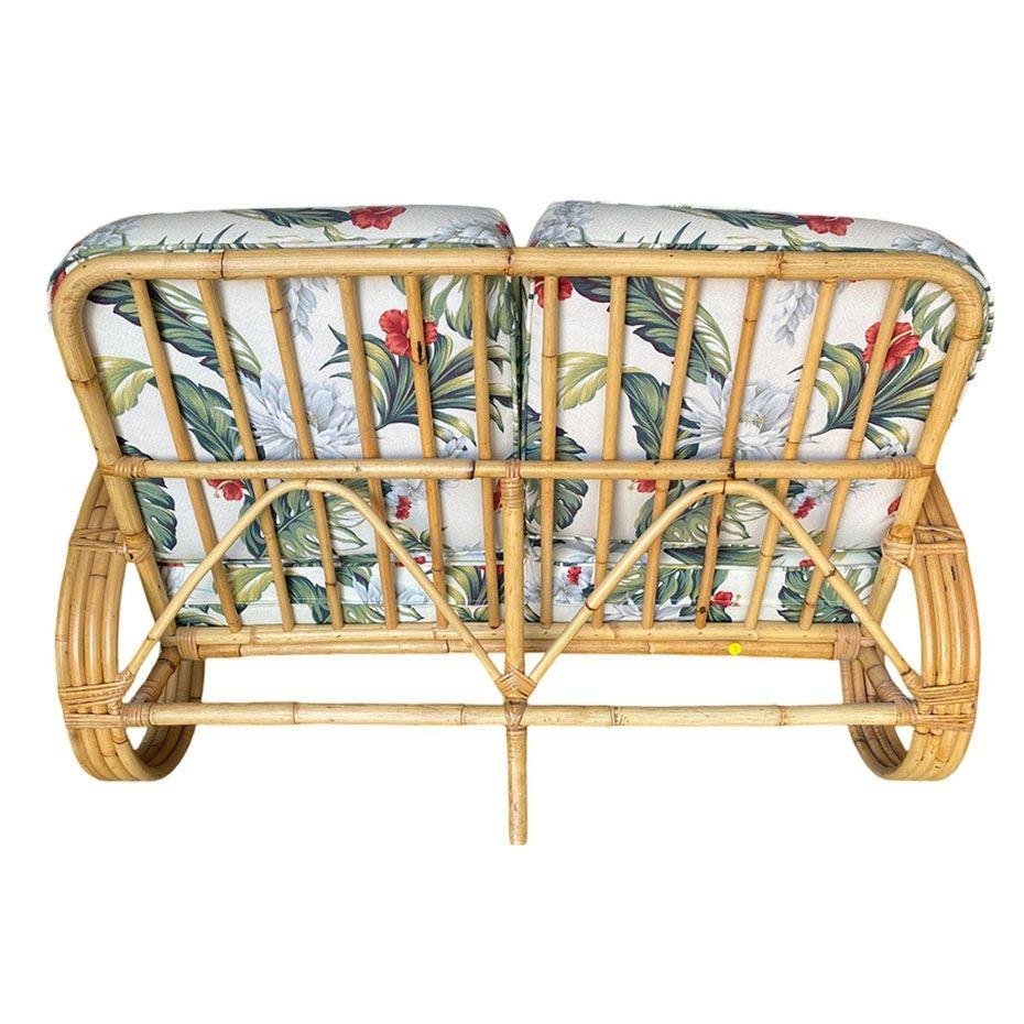 Restored 4-Strand 3/4 Pretzel Rattan Settee, Lounge Chair Livingroom Set For Sale 1