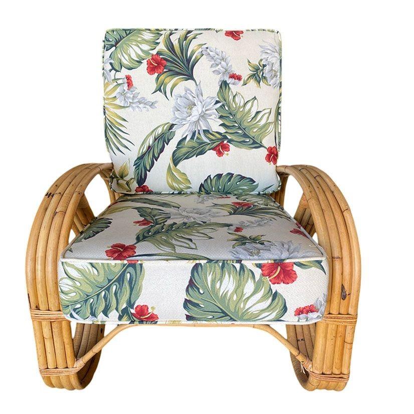 Restored 4-Strand 3/4 Pretzel Rattan Settee, Lounge Chair Livingroom Set For Sale 3