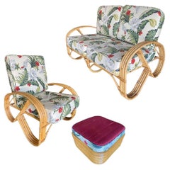 Restored 4-Strand 3/4 Reverse Pretzel Rattan Living Room set