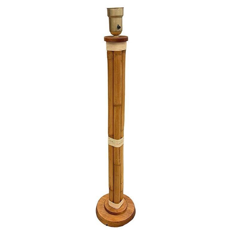 American Restored 4-Strand Art Deco Rattan Floor Lamp W/ Stepped Base For Sale