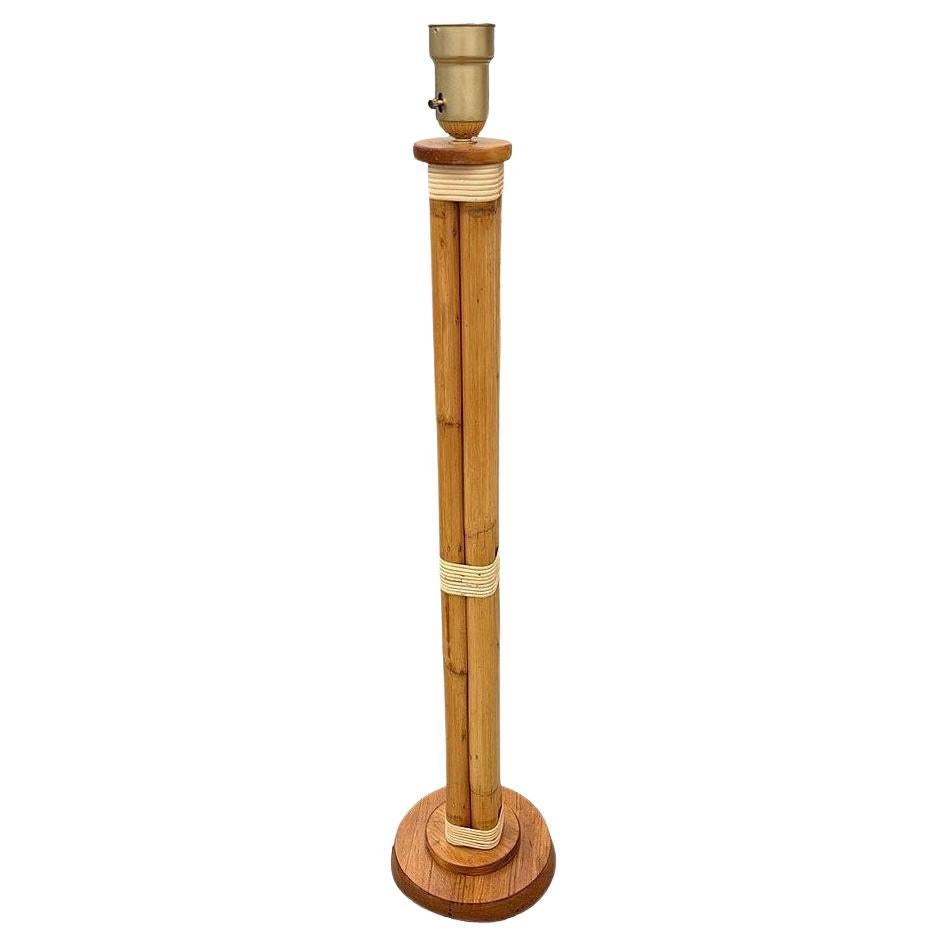 Restored 4-Strand Art Deco Rattan Floor Lamp W/ Stepped Base For Sale