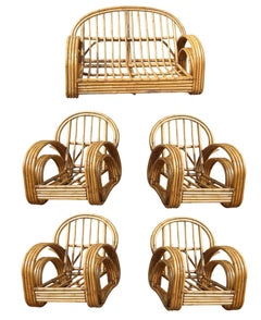 Restored 4-Strand Double Arch Speed Arms Rattan Sofa & Chairs Livingroom Set