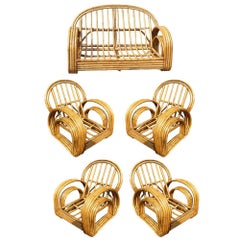 Restored 4-Strand Double Arch Speed Arms Rattan Sofa & Chairs Livingroom Set