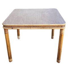 Restored 4-Strand Legs Rattan Dinette Dining Table w/ Formica Top & Wicker Sides
