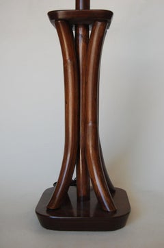 Restored 4-Strand Rattan Bent Pole Table Lamp on Mahogany Base