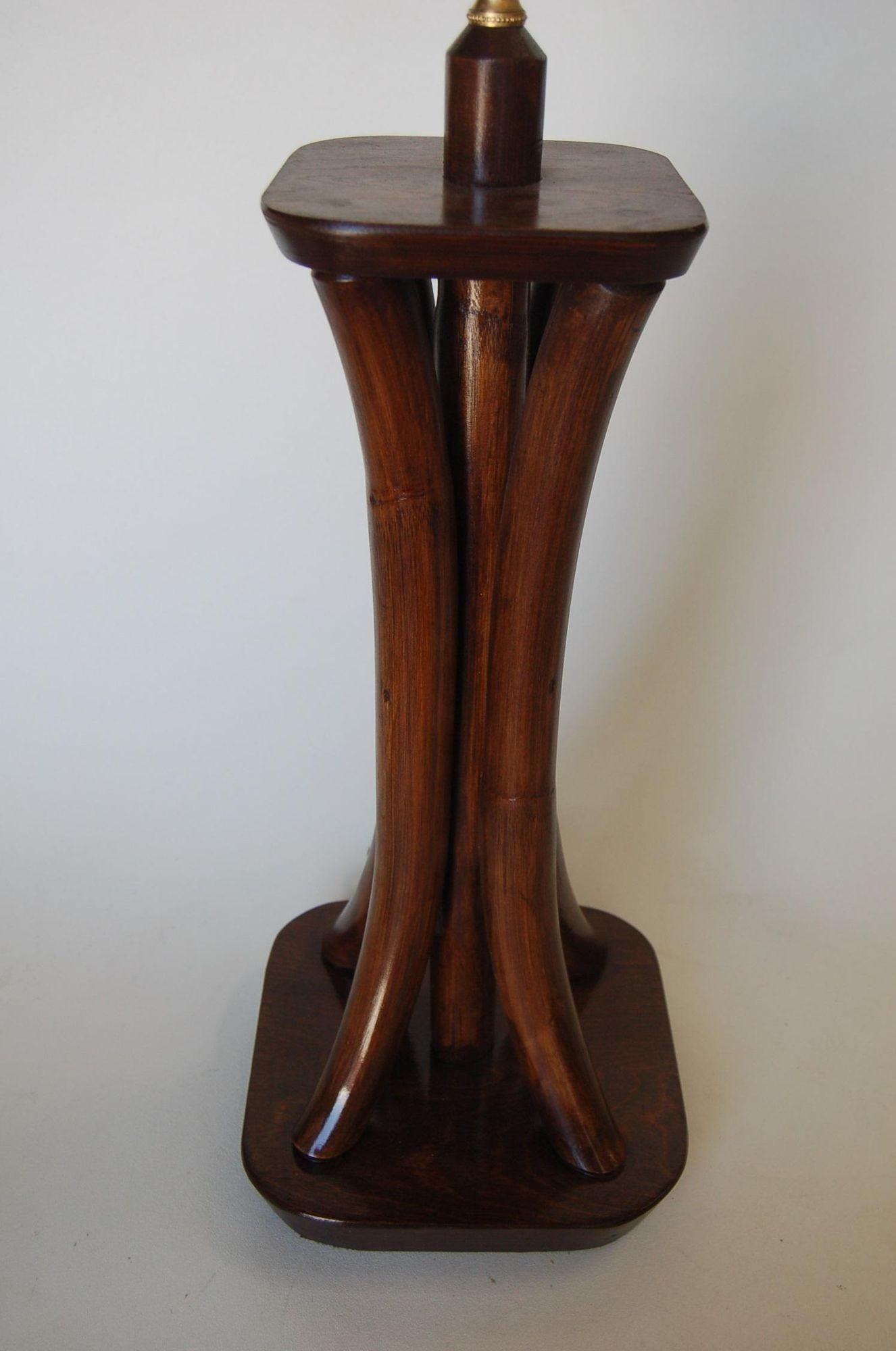 Restored 4-Strand Rattan Bent Pole Table Lamp on Mahogany Base For Sale 2