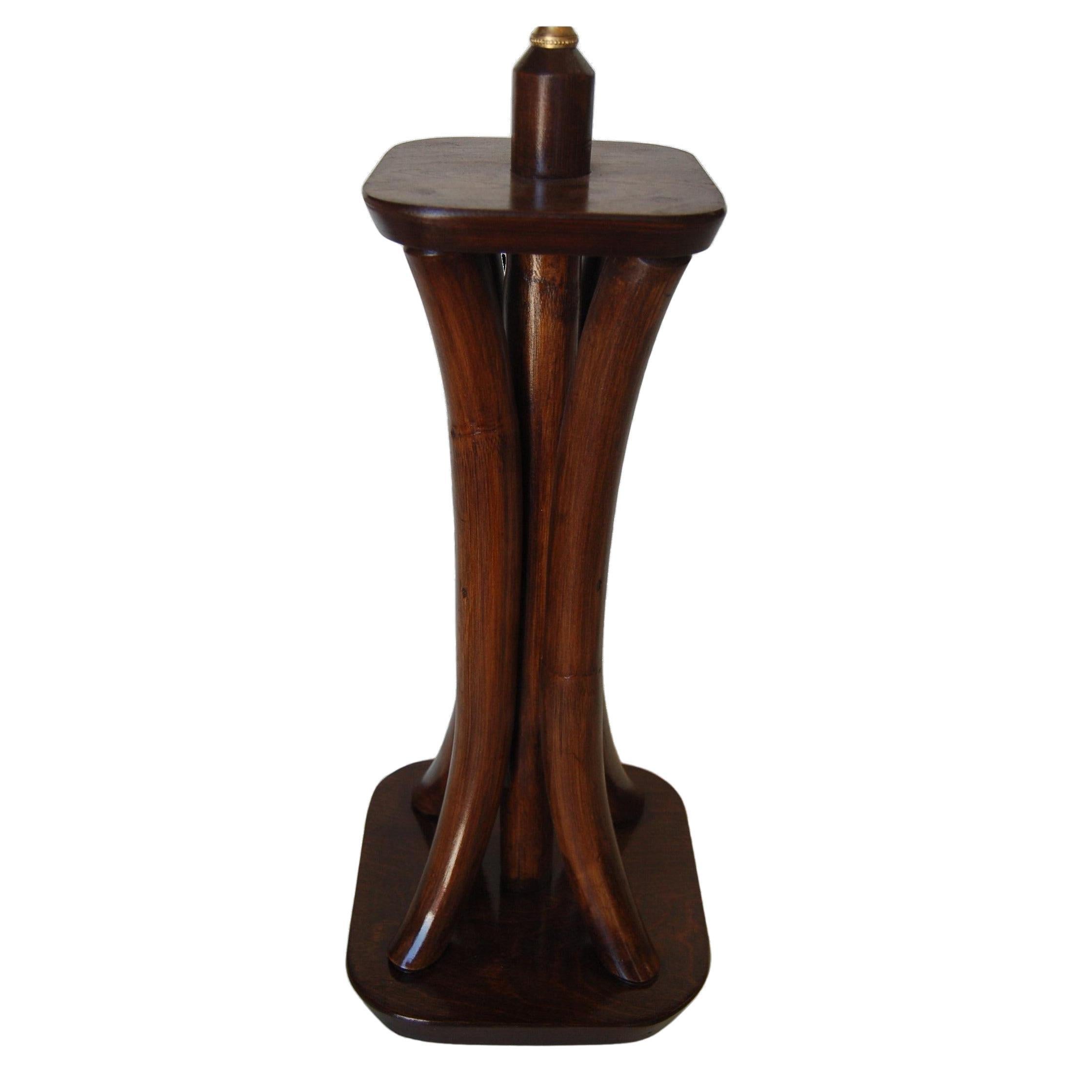 Restored 4-Strand Rattan Bent Pole Table Lamp on Mahogany Base For Sale