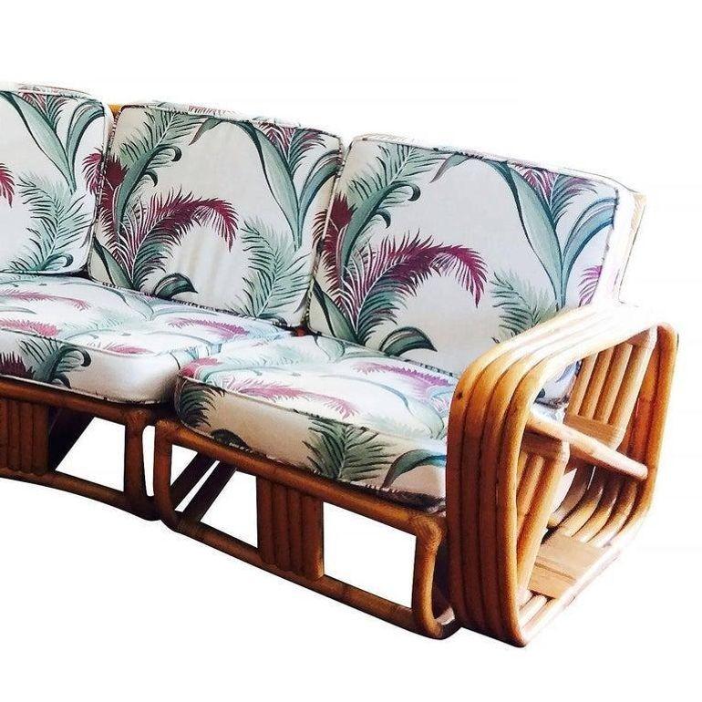 Mid-20th Century Restored 4-Strand Square Pretzel Rattan Corner Sectional Sofa for Six by Ritts