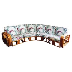 Restored 4-Strand Square Pretzel Rattan Corner Sectional Sofa for Six by Ritts