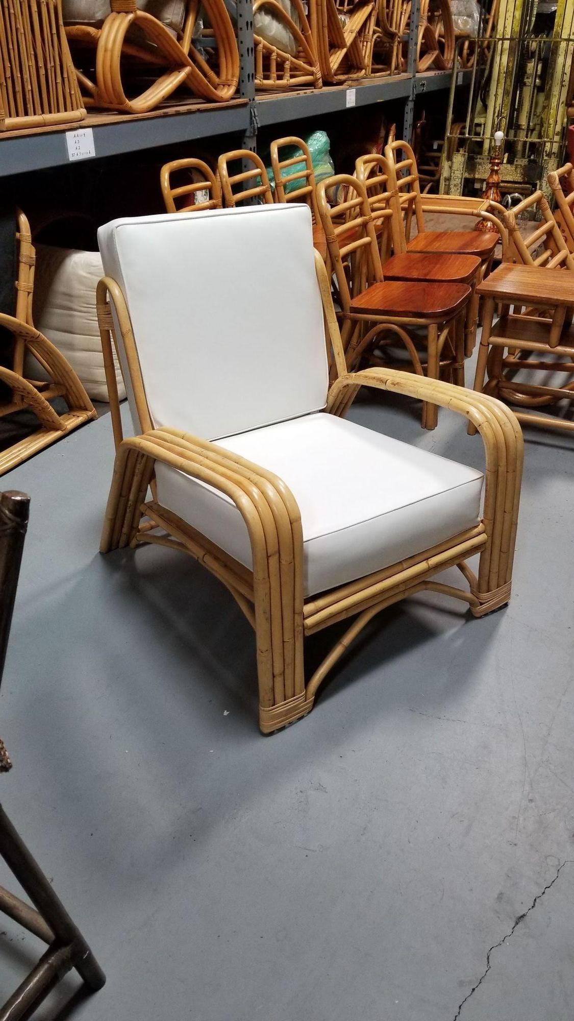 Restored 4-Strand Staple Arm Rattan Lounge Chair by Paul Laszlo In Excellent Condition For Sale In Van Nuys, CA