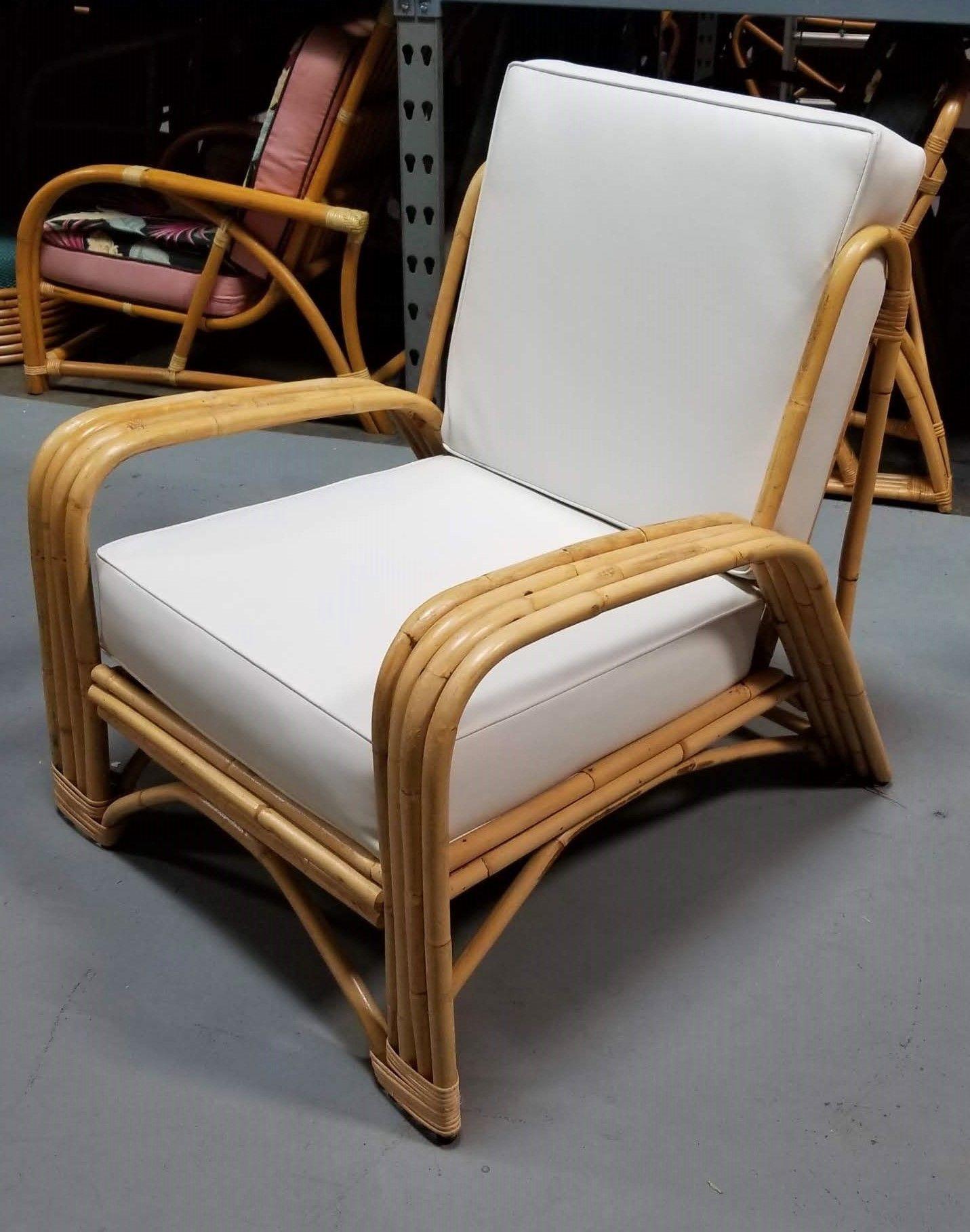 Restored 4-Strand Staple Arm Rattan Lounge Chair by Paul Laszlo For Sale 1