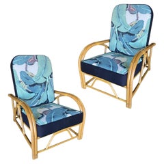 Vintage Restored "40s Transition" 2-Strand Adjustable Back Rattan Lounge Chair, Pair