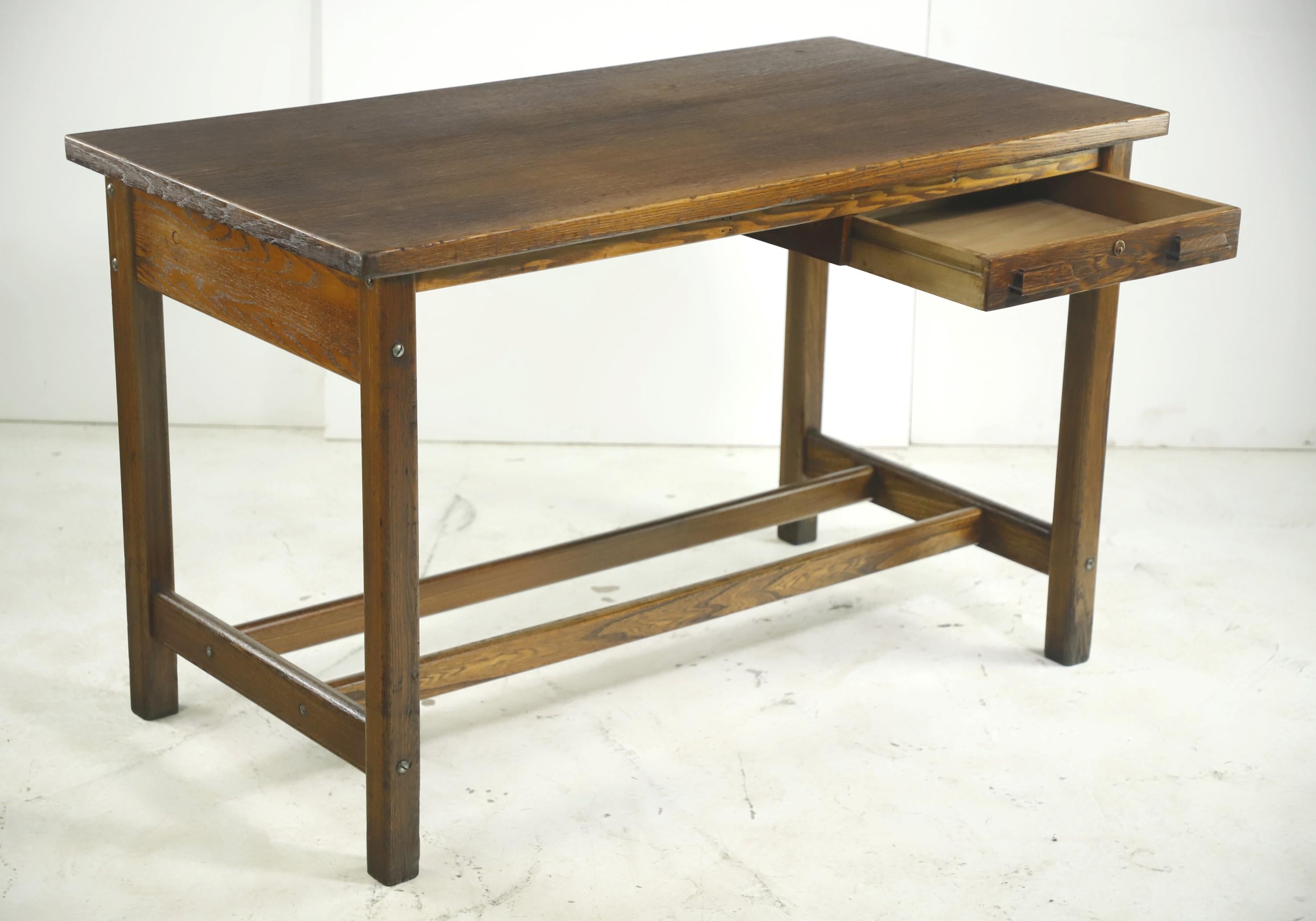 American Restored Hamilton Counter Height Oak Work Table