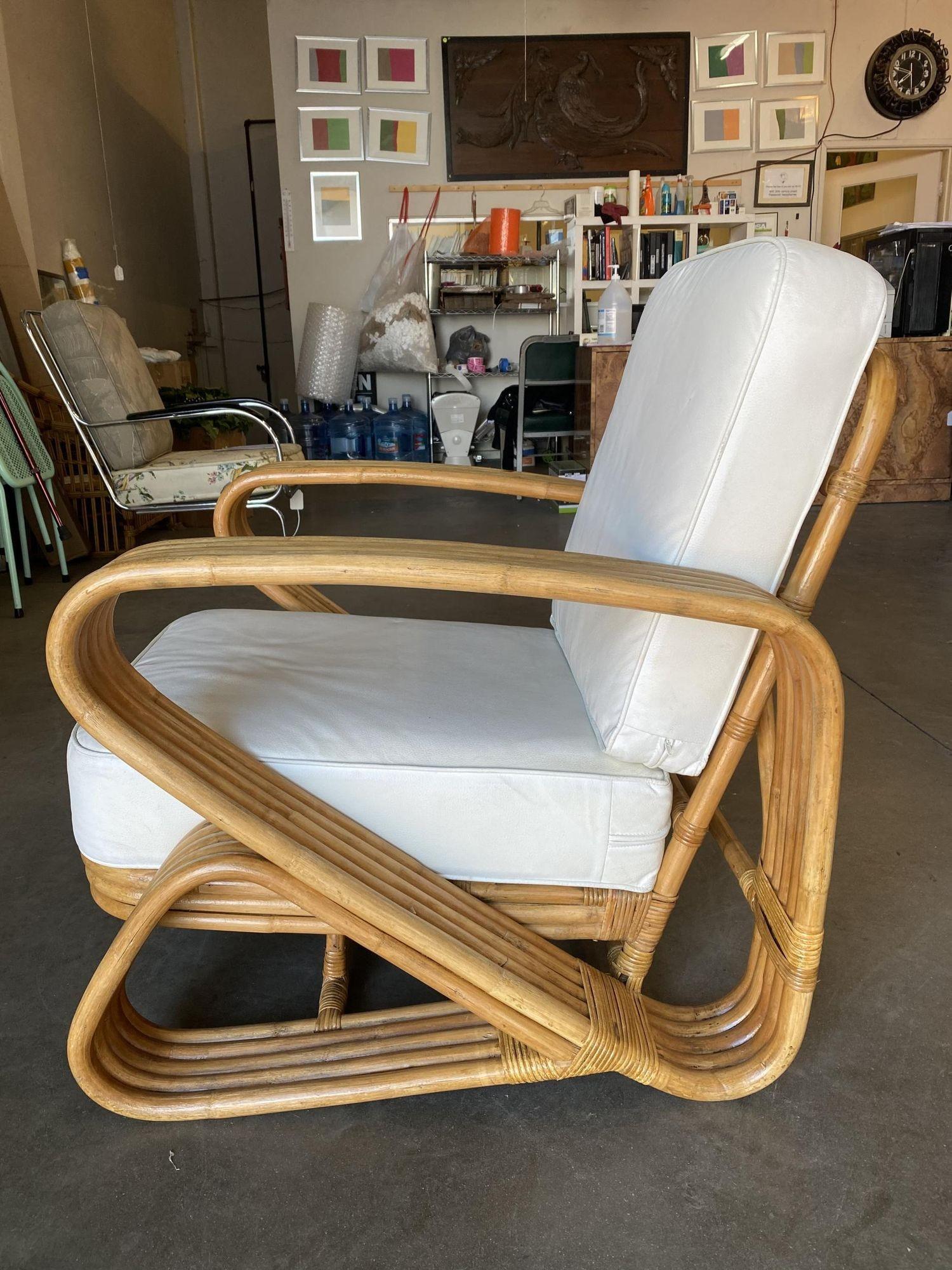 Rattan Restored 5-Strand 'Double Triangle' Lounge Chair W/ Floating Seat For Sale