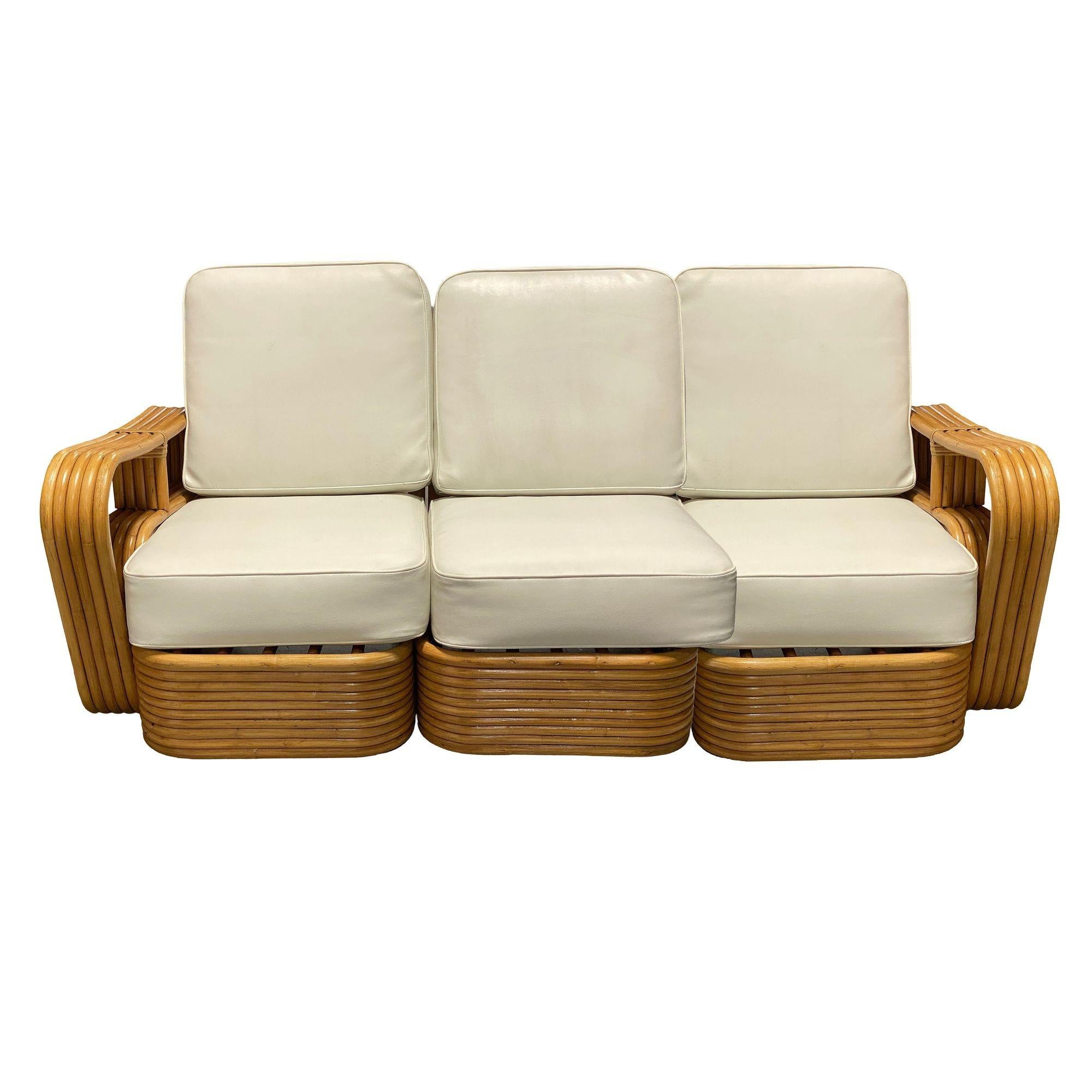 Restauriertes 5-strängiges Rattan-Wohnzimmer-Set „Double-Speed“-Sofa und Loungesessel mit Armlehne und Loungesessel (Moderne der Mitte des Jahrhunderts) im Angebot