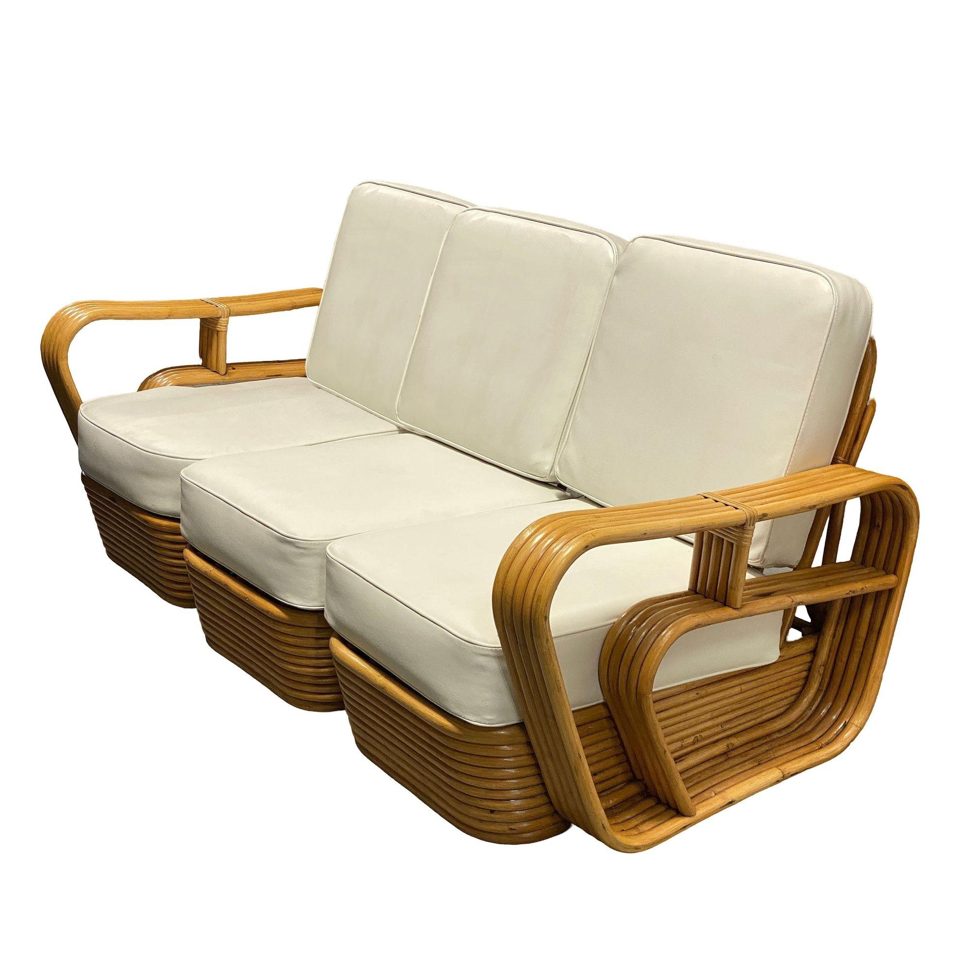 Restauriertes 5-strängiges Rattan-Wohnzimmer-Set „Double-Speed“-Sofa und Loungesessel mit Armlehne und Loungesessel (amerikanisch) im Angebot
