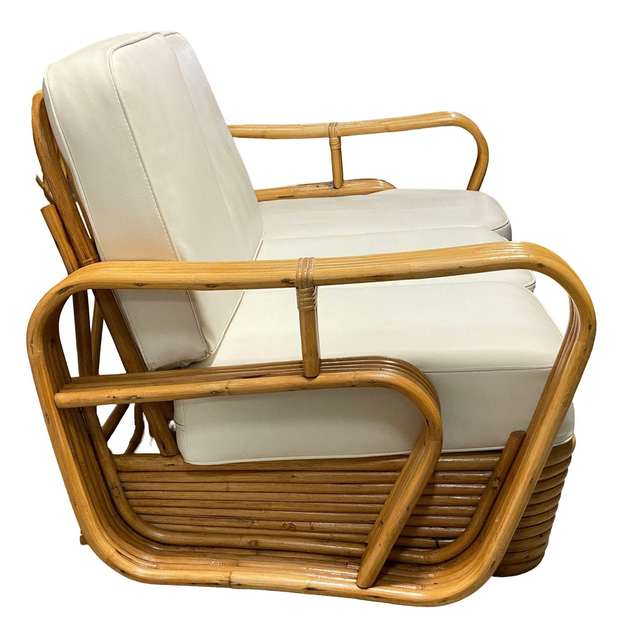 Restauriertes 5-strängiges Rattan-Wohnzimmer-Set „Double-Speed“-Sofa und Loungesessel mit Armlehne und Loungesessel im Zustand „Hervorragend“ im Angebot in Van Nuys, CA