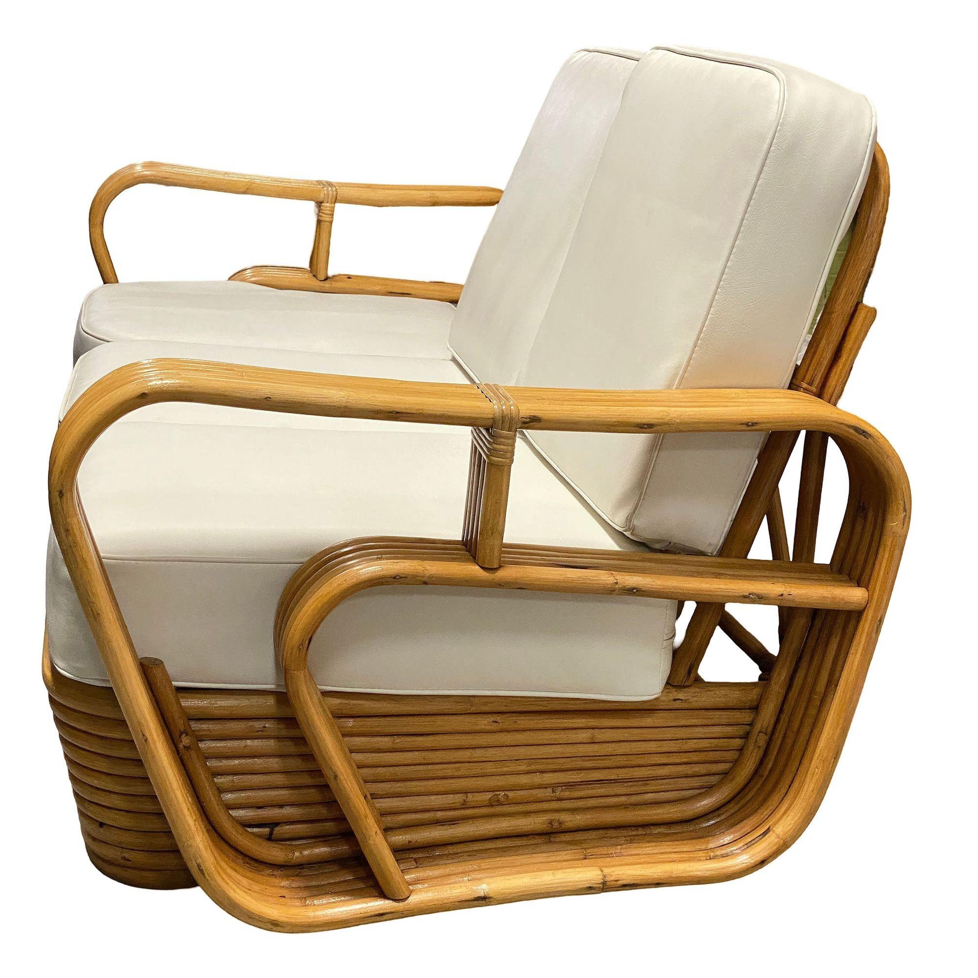 Restauriertes 5-strängiges Rattan-Wohnzimmer-Set „Double-Speed“-Sofa und Loungesessel mit Armlehne und Loungesessel (Mitte des 20. Jahrhunderts) im Angebot