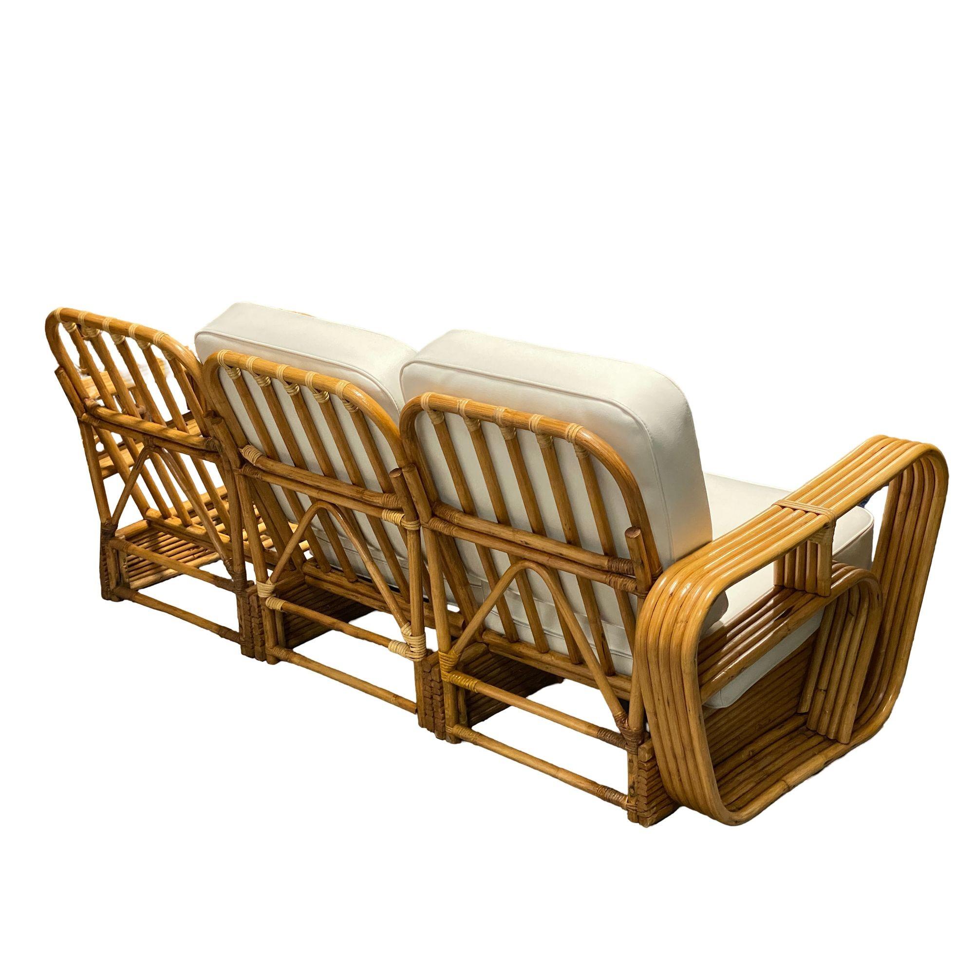 Restauriertes 5-strängiges Rattan-Wohnzimmer-Set „Double-Speed“-Sofa und Loungesessel mit Armlehne und Loungesessel im Angebot 1