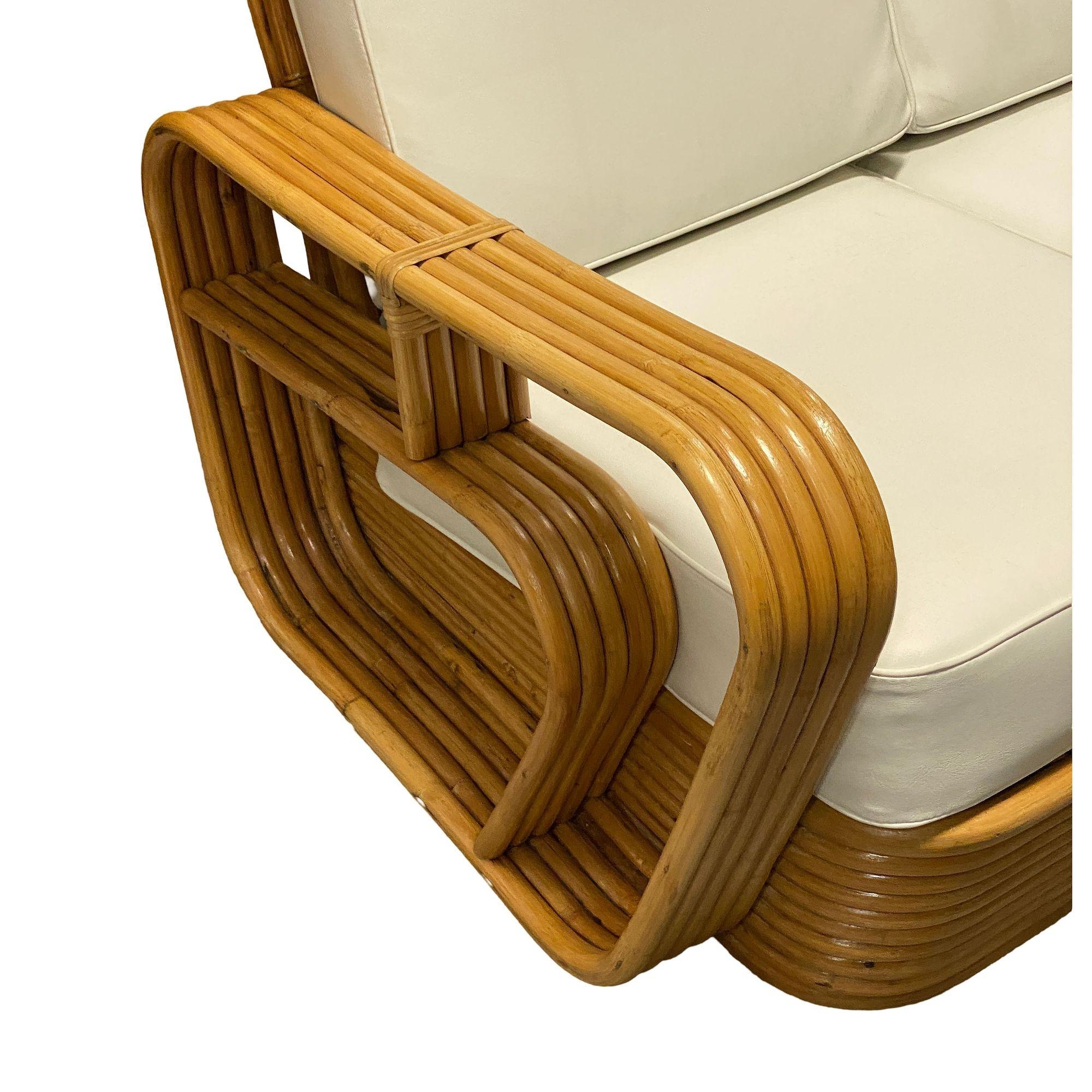 Restauriertes 5-strängiges Rattan-Wohnzimmer-Set „Double-Speed“-Sofa und Loungesessel mit Armlehne und Loungesessel im Angebot 3