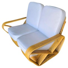 Sillón de Ratán Pretzel Cuadrado Restaurado de 5 Cantos con Base Apilada