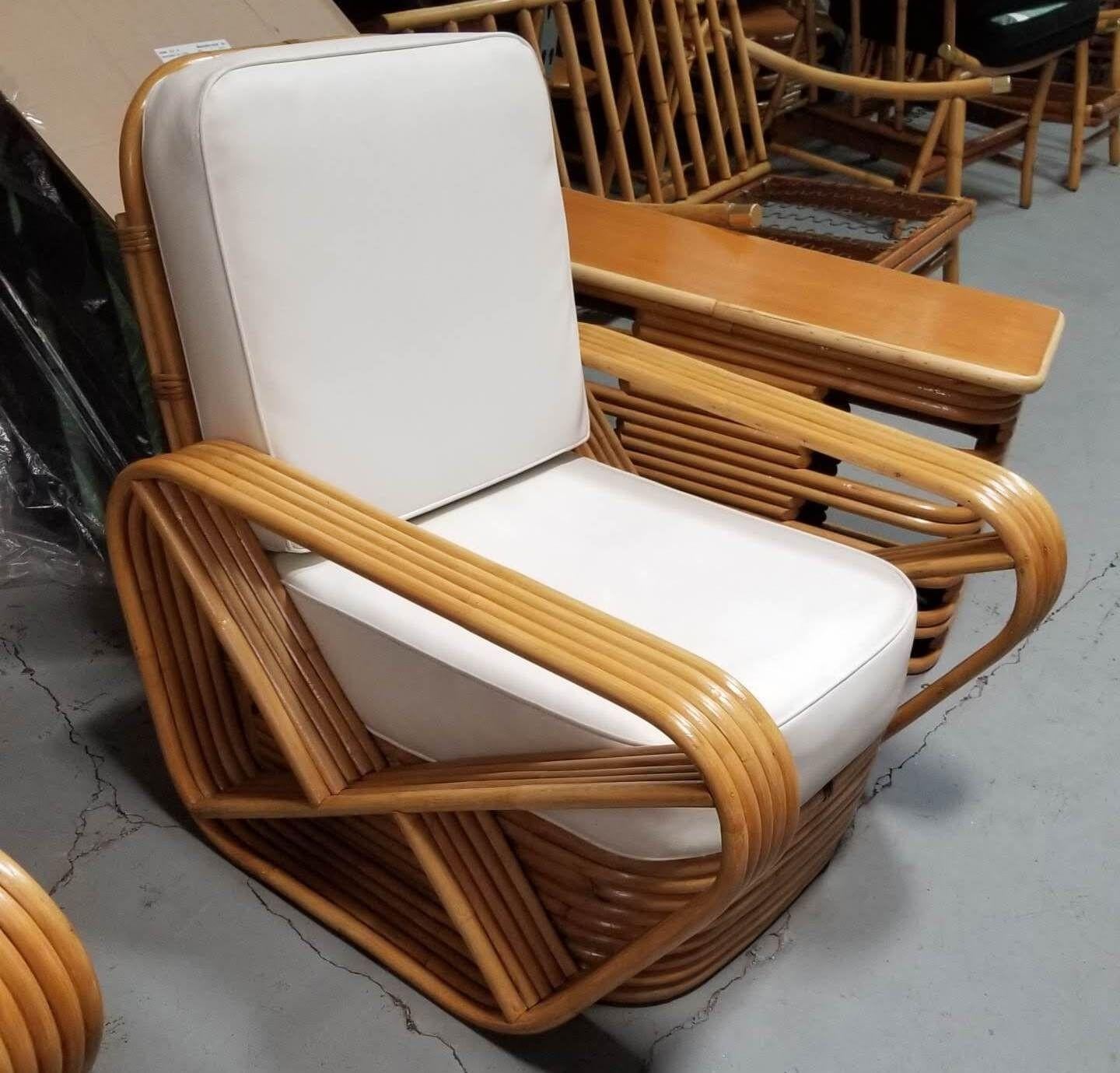 Restored 5-Strand Square Pretzel Rattan Chair & Sofa Livingroom Set For Sale 8