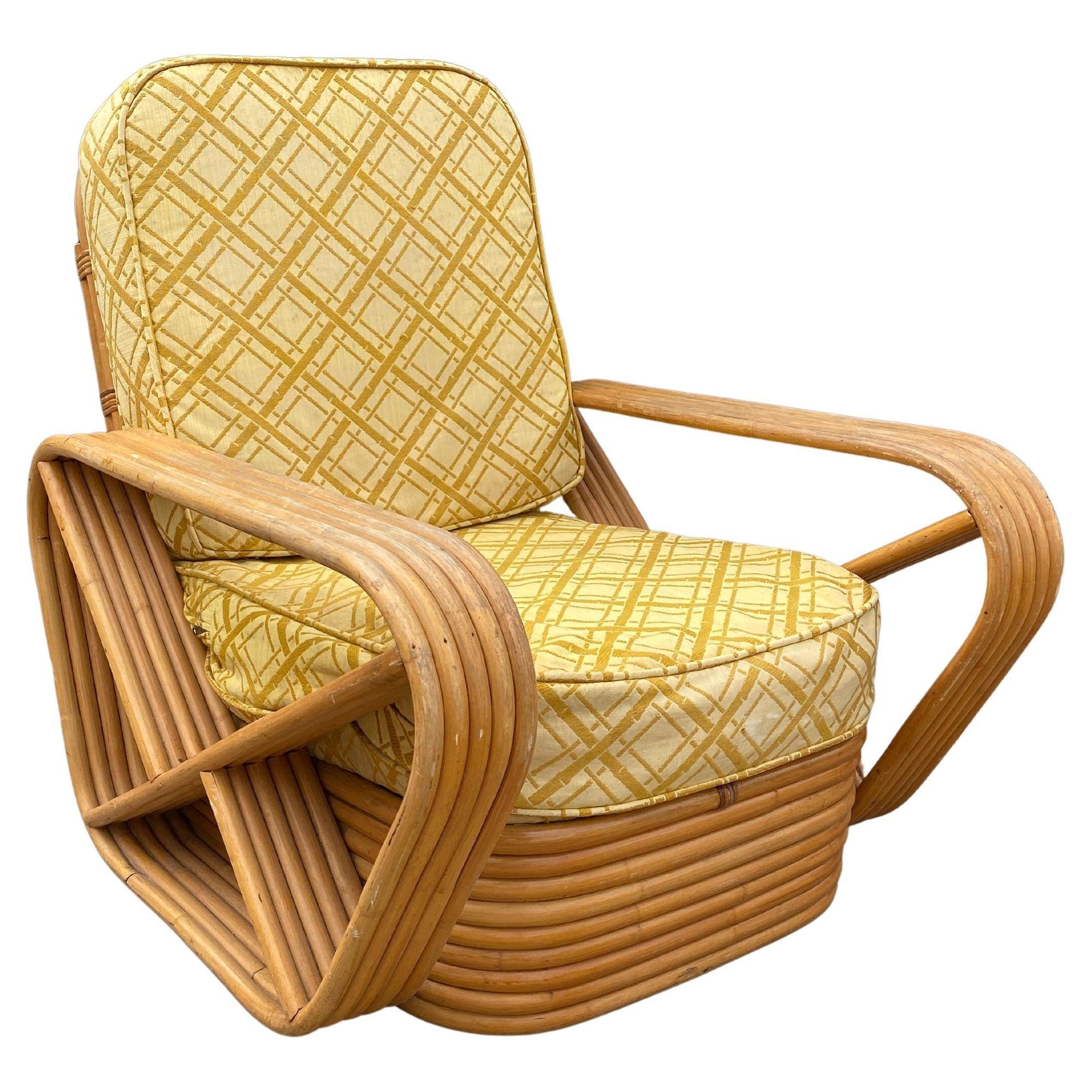 American Restored 5-Strand Square Pretzel Rattan Chair & Sofa Livingroom Set For Sale