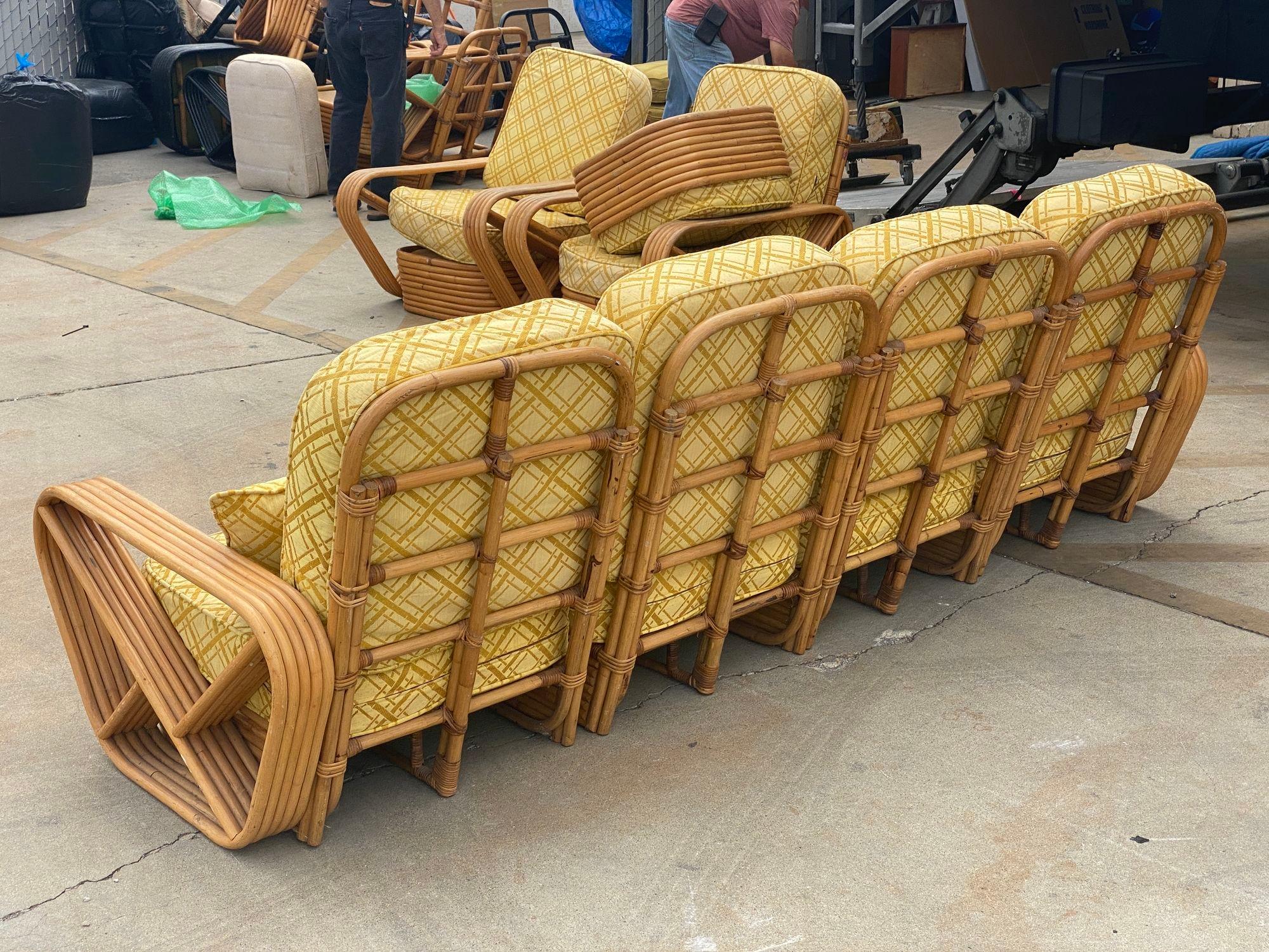 Rotin Ensemble de chaise et canapé carré Pretzel en rotin à 5 brins restauré par Tochiku en vente