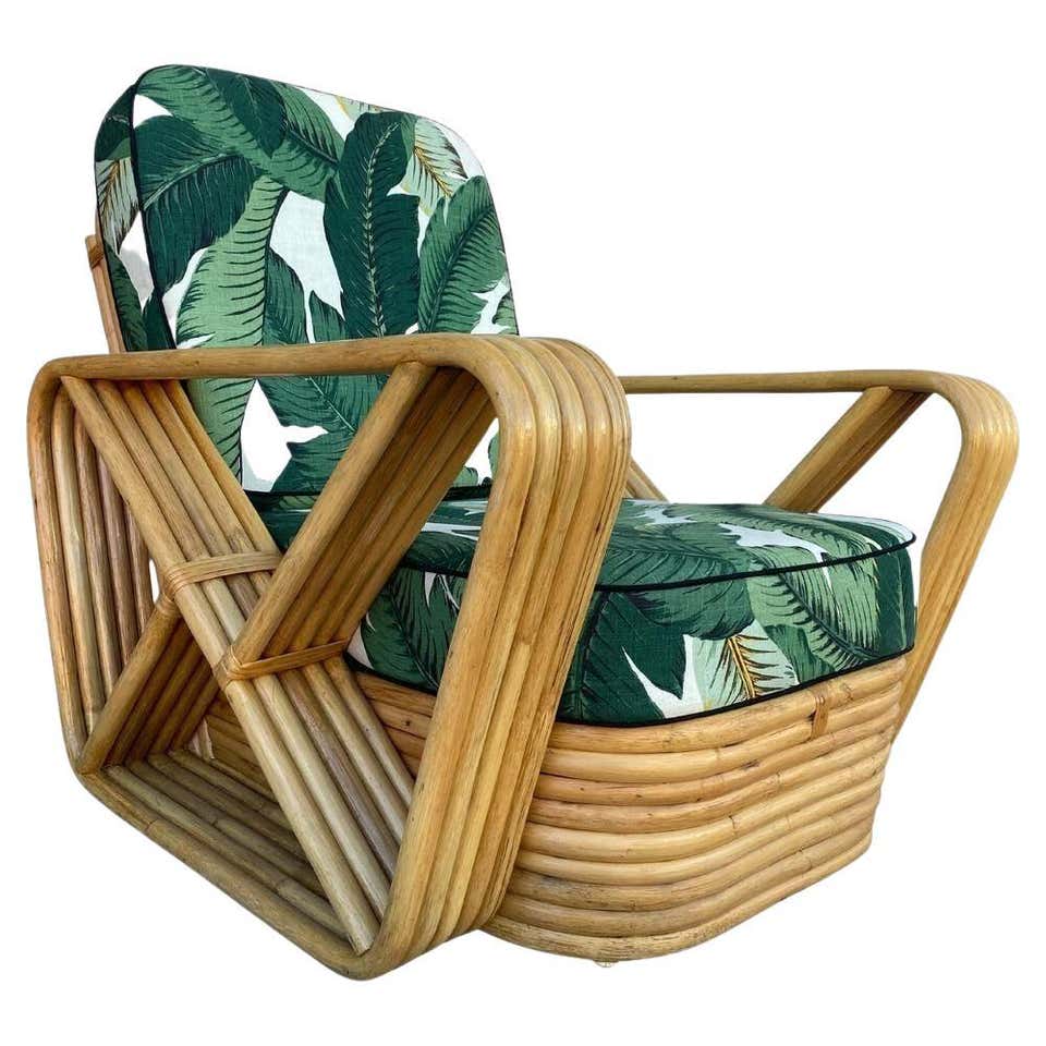 Set of 4, Restored Six-Strand Square Pretzel Rattan Lounge Chair For ...