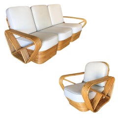 Ensemble salon avec canapé et chaise longue en forme de bretzel carré à 5 brins restauré