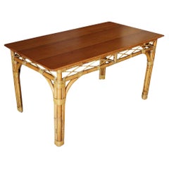 Used Restored 6 Person Rattan & Mahogany Dining Table