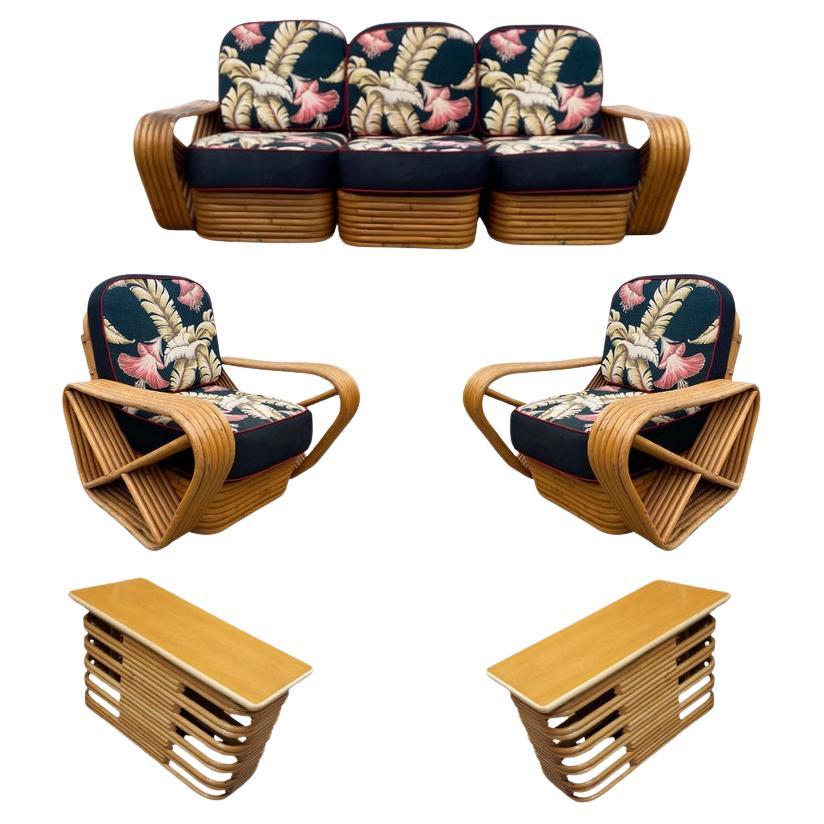 Restauriertes 6-strängiges Sofa, Tisch und Stuhl im Paul Frankl-Stil im Angebot