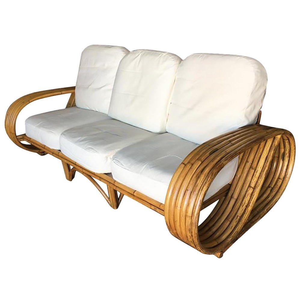 Restauriertes 6-strangiges 3-sitziges „Speed“-Sofa mit gewölbtem Sockel (Moderne der Mitte des Jahrhunderts) im Angebot