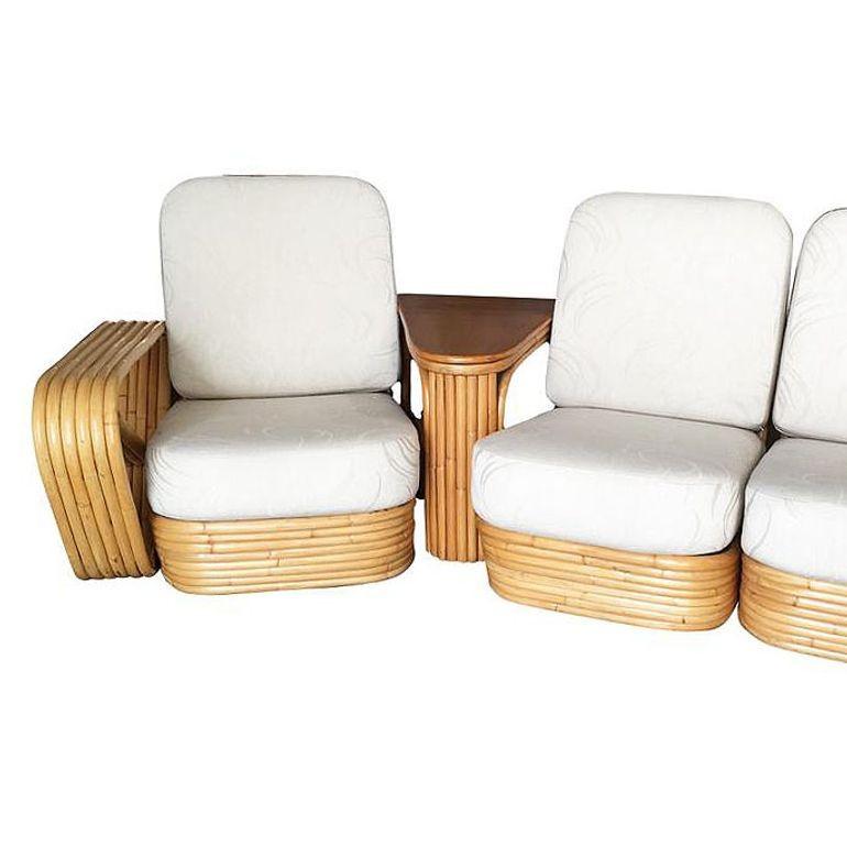Américain Canapé d'angle en rotin restauré 6 brins Pretzel carré 3 places avec table d'appoint en vente