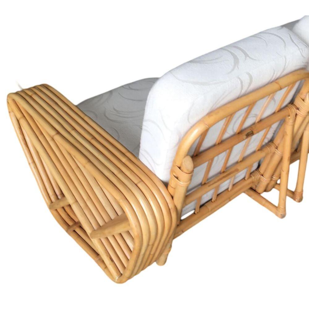 Restored 6-Strand Square Pretzel 3 Seat Rattan Corner Sofa W/ Side Table For Sale 1