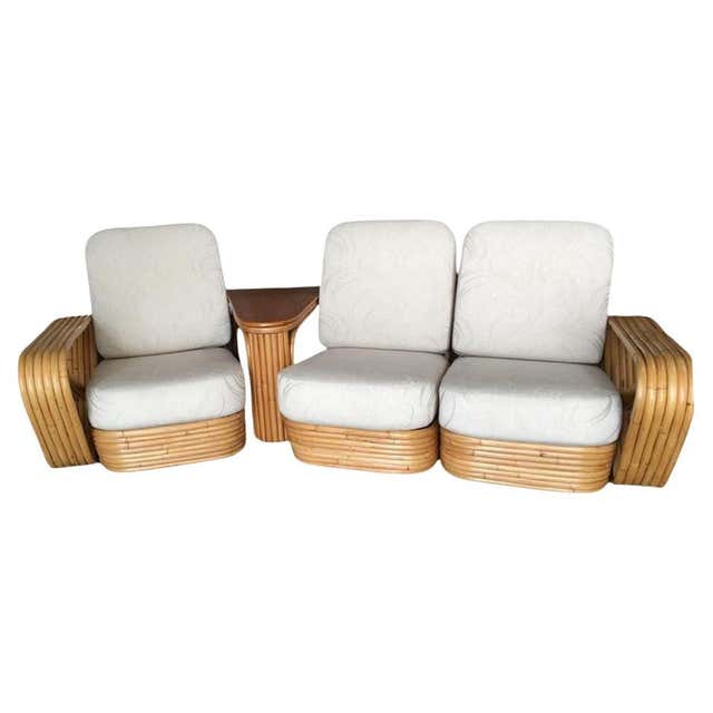 Restored MCM 6-Strand Square Pretzel 3 Seat Rattan Corner Sofa w/ Table ...
