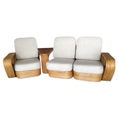 Restauriertes 6-strangiges quadratisches Rattan-Ecksofa mit 3 Sitzen und Beistelltisch