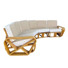 Restored 6-Strand Square Pretzel Rattan Corner Sectional Sofa
