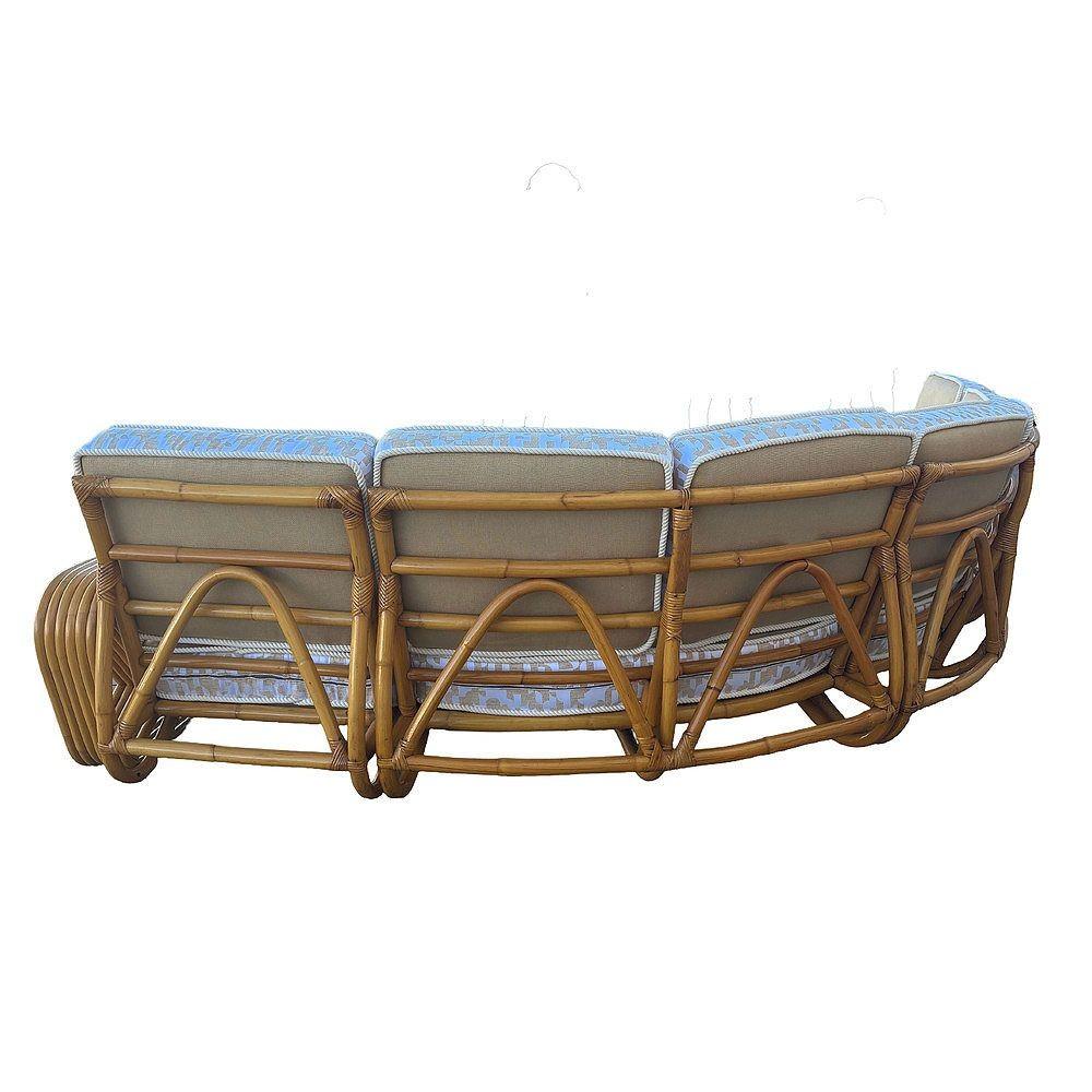Mid-Century Modern Restored 6-Strand Square Pretzel Rattan Corner Sectional Sofa en vente