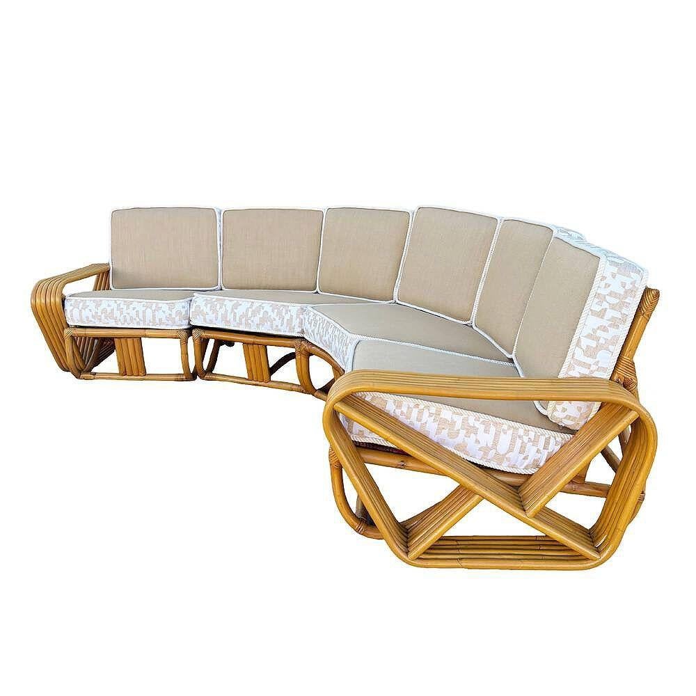 Américain Restored 6-Strand Square Pretzel Rattan Corner Sectional Sofa en vente